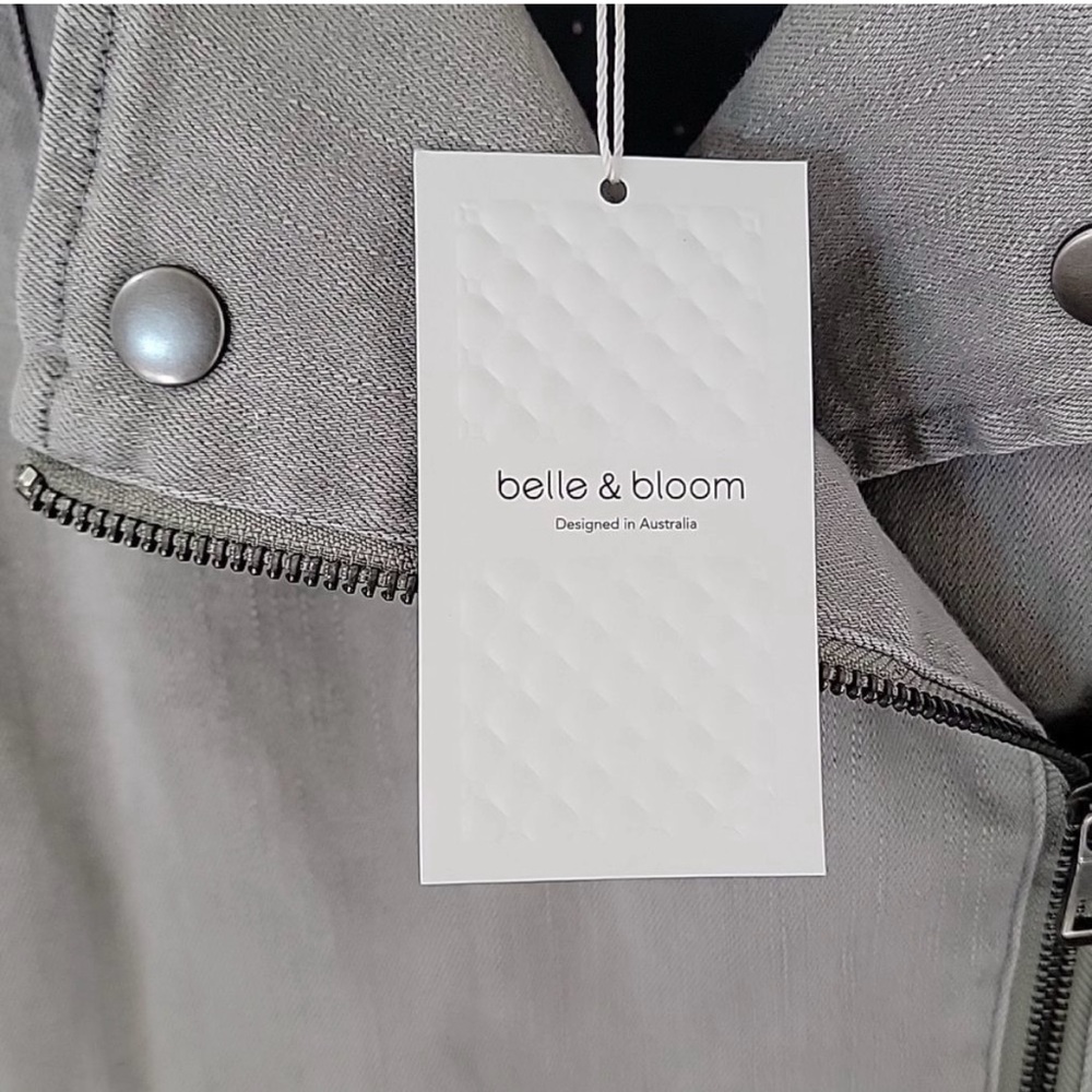 BELLE AND BLOOM MEDIUM CROP JACKET Limelight Gray Denim Moto Jacket - Picture 12 of 12